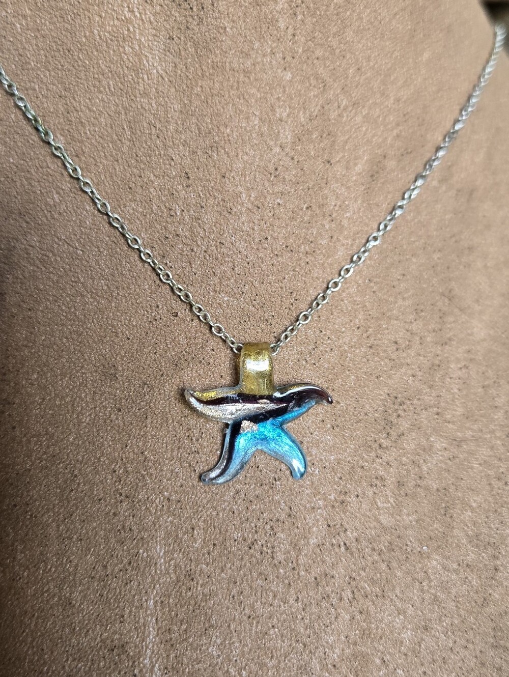 925 Sterling Silver 18" Necklace Blue Starfish Pendant Coastal Jewelry